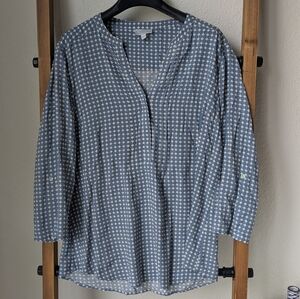 Christin Michaels Women's Elegant Blue and White Polka Dot Blouse - Size S